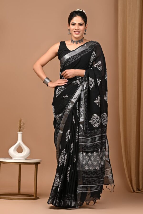 Linen Cotton Saree Black in Color