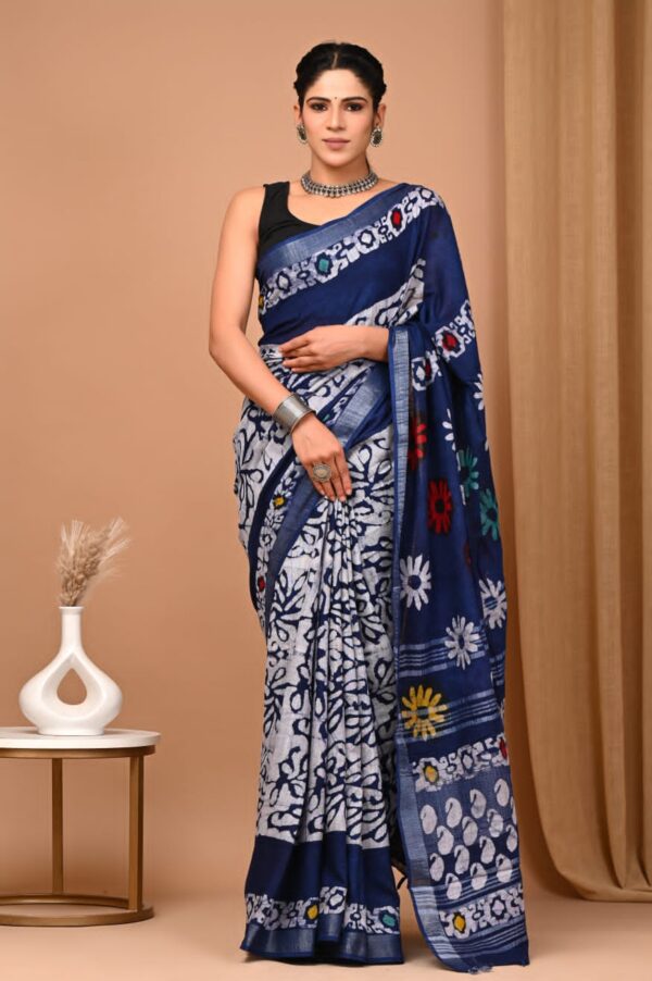 Blue Floral Print Saree