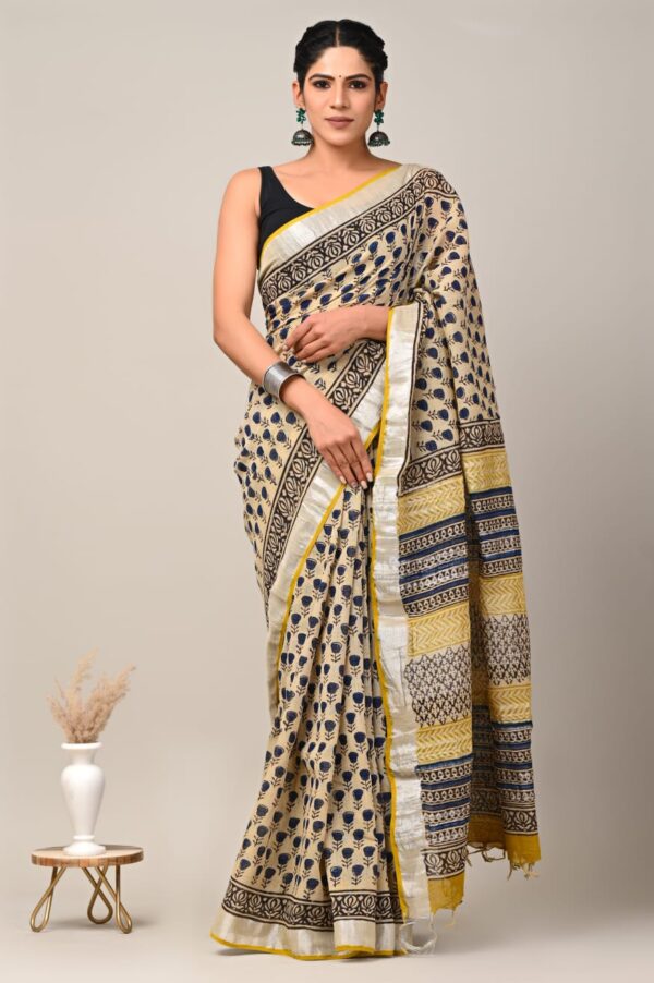 Golden Black Linen Saree